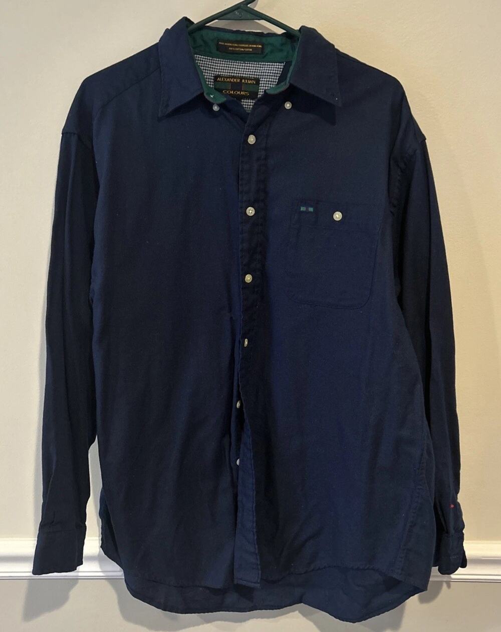 Alexander Julian Colours Button Down Shirt Mens Size Large navy Cotton l/s